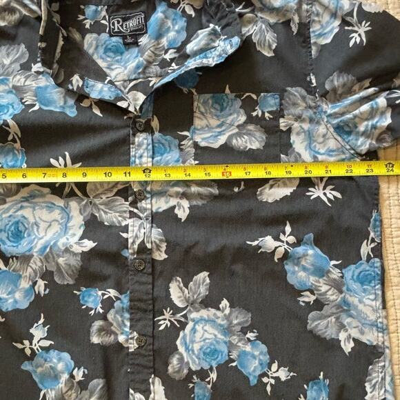 Retrofit Black Blue Floral Short Sleeve Button Down Mens L - Picture 4 of 5